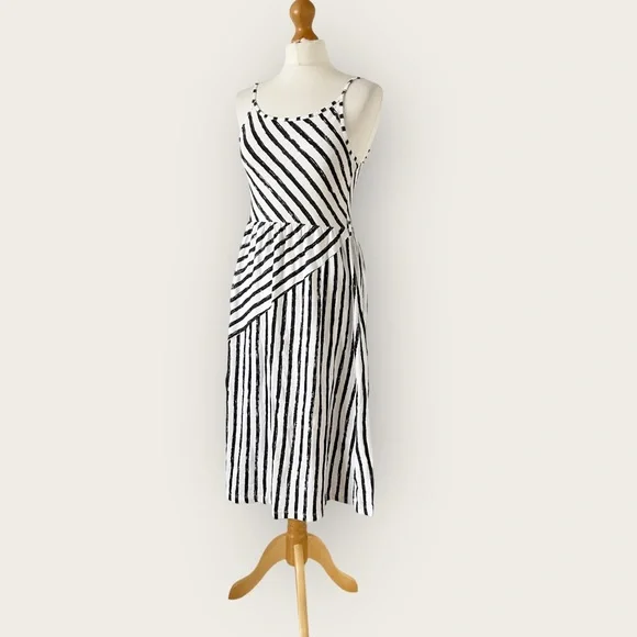 River Island Striped Slip Dress Size 10 Fit 8 White Black Strappy Midi - Picture 6 of 11